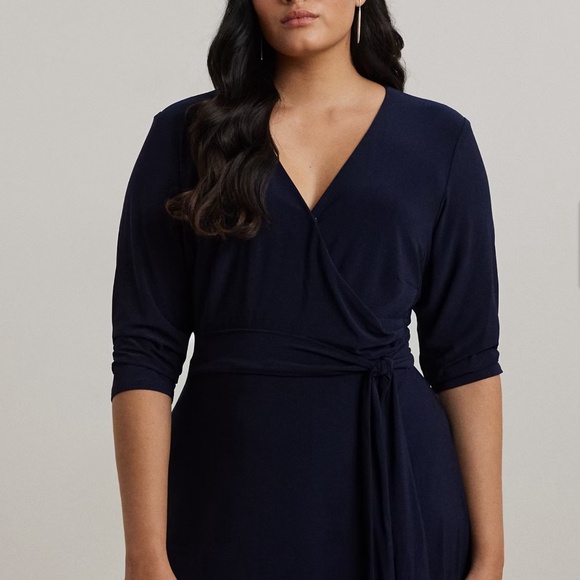 Lauren Ralph Lauren Midi/Maxi dress Faux wrap Lighthouse Navy blue Sz 22W - Picture 3 of 15